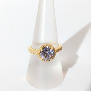 Simulated Diamond 14K YG Sterling Silver Ring Size 10